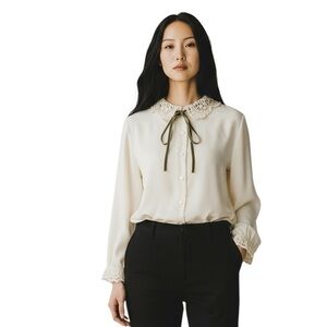 Jamboree New York Vintage Cream Blouse with Lace Crochet Collar and cuffs